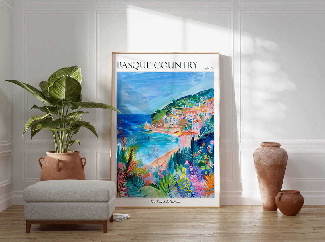 Basque Country Poster France Travel Print French Decor Europe Travel Poster European Wall Art Basque Country Travel Poster - Image 3