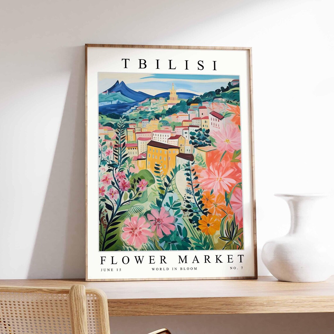 Tbilisi Flower Market Blue Mountain Town Cosmos Garden Poster