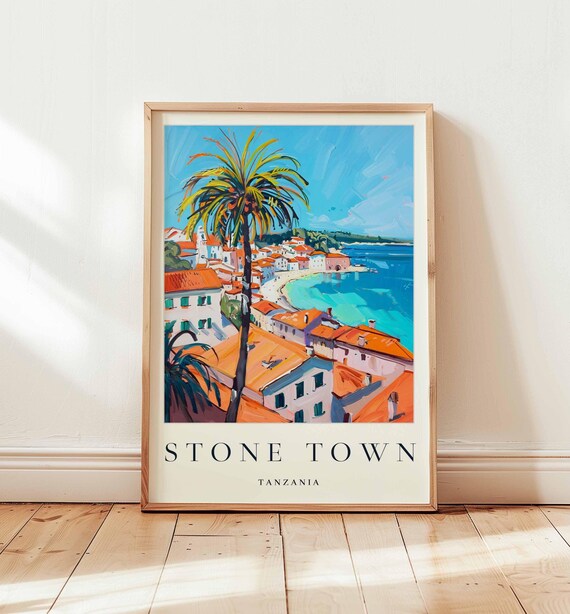 Stone Town Tanzania Aerial View Coastal Town Turquoise Bay Poster