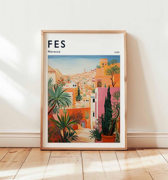 Fes Morocco Travel Poster Medina Wall Art North Africa Print
