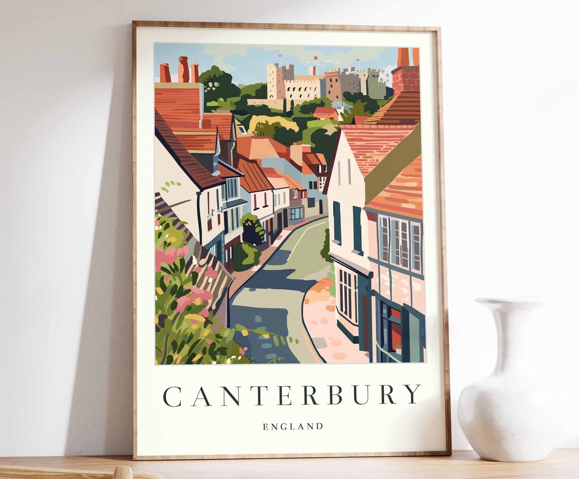Canterbury Poster Canterbury Travel Print England Wall Art British Travel Print Tropical Decor City Print Canterbury Travel Poster