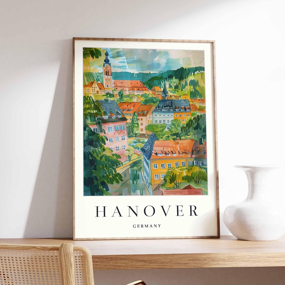Hanover Germany Historic Old Town Watercolor Travel Cityscape Poster