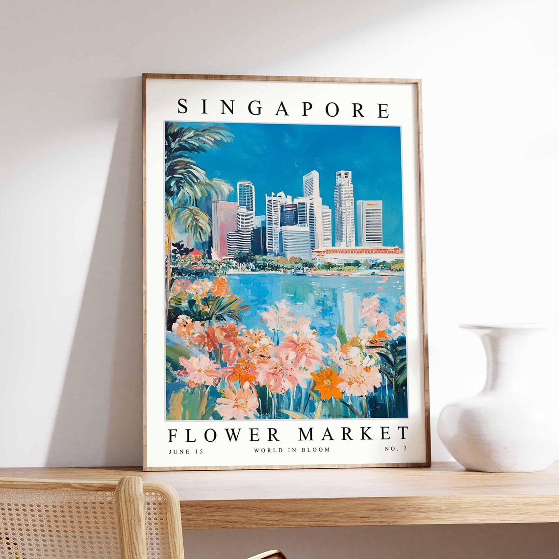 Singapore Flower Market Bay View Palms Peach Daisy Meadow Poster