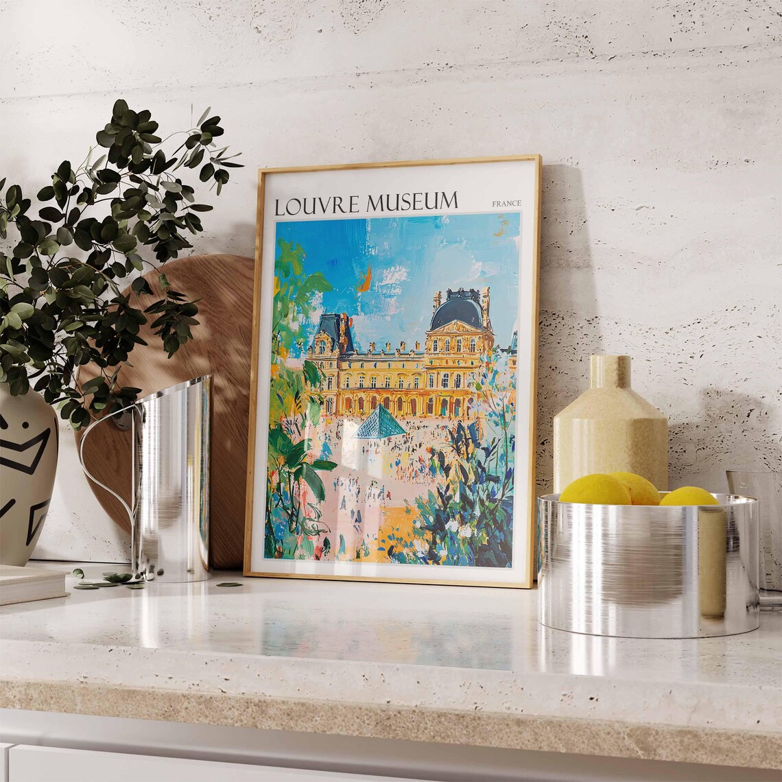 Louvre Museum France Painterly Pyramid Palace Crowds Travel Poster - Image 2