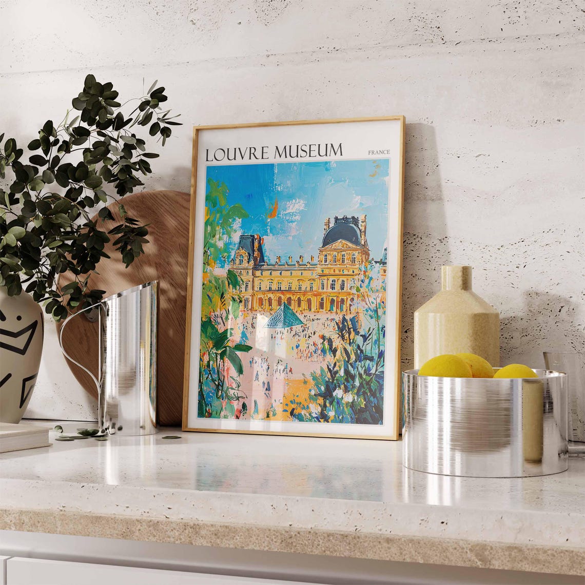 Louvre Museum Poster Louvre Museum Travel Print France Travel Poster Tropical Decor Travel Gift Floral Print Coastal Decor - Image 2