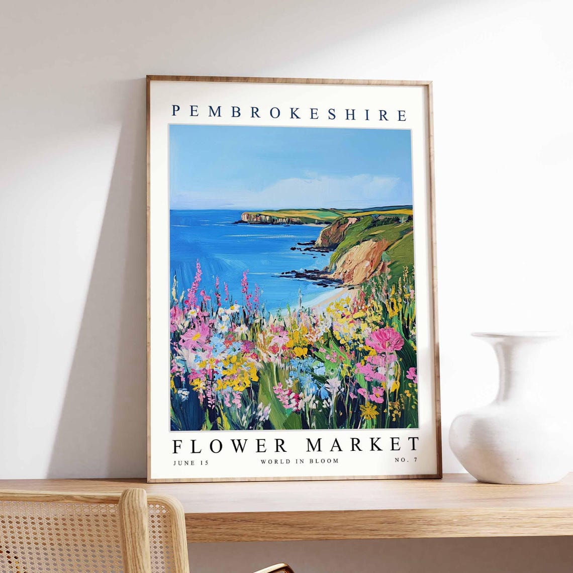 Pembrokeshire Welsh Coast Cliffs Wildflower Meadow Ocean Bloom Poster