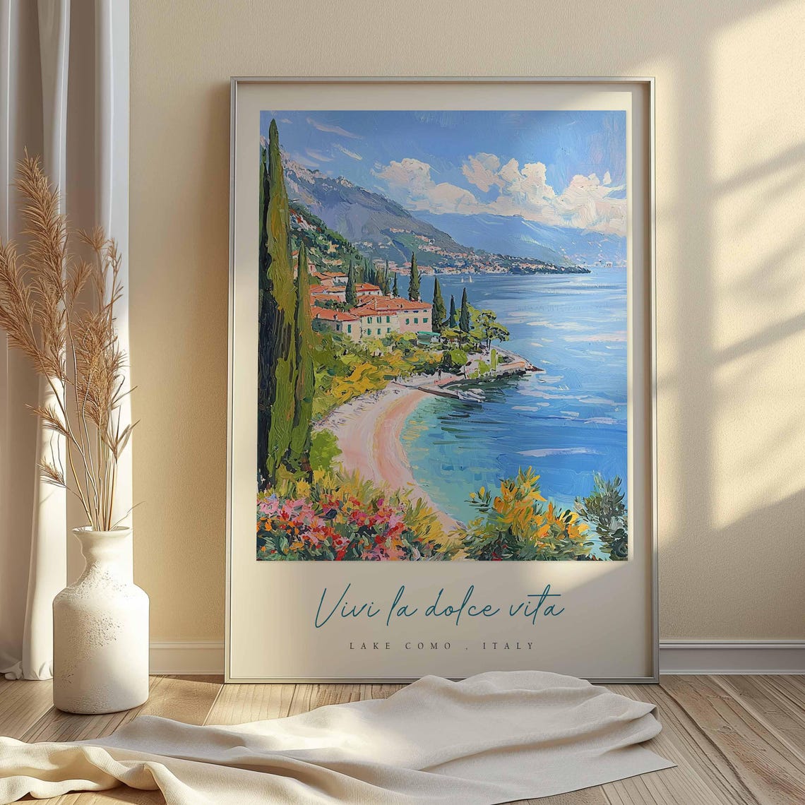 Lake Como Italy Hidden Beach Cove Lakeside Villas Hillside Poster - Image 2