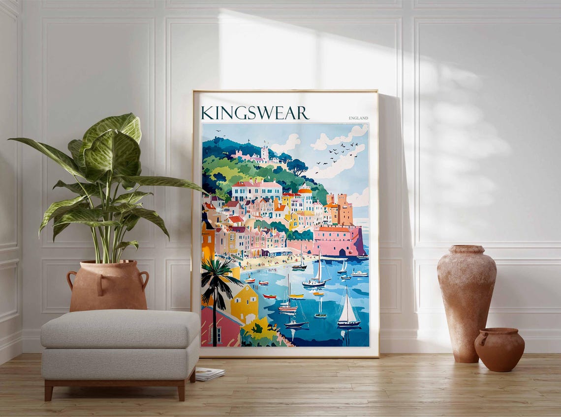 Kingswear Poster English Riviera Poster Uk Travel Poster Coastal Wall Art British Decor Kingswear Travel Print Kingswear Wall Decor - Image 3