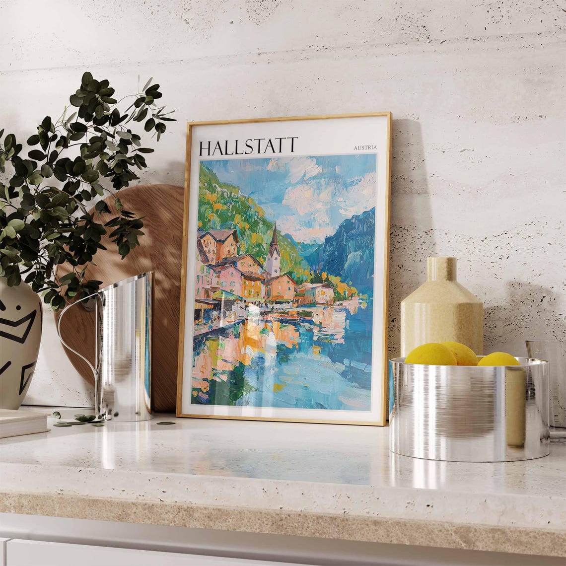 Hallstatt Austria Lakeside Village Oil Painting Travel Poster - Image 2