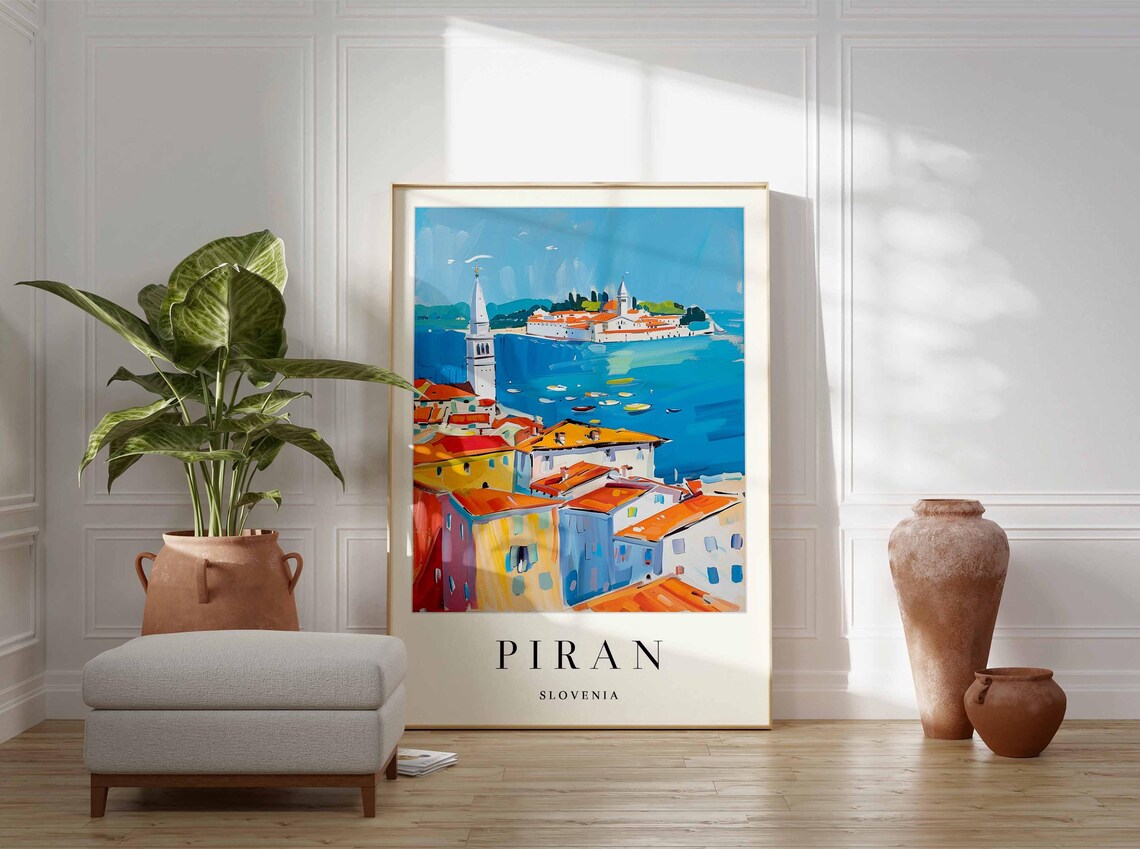 Piran Slovenia Aerial Peninsula View Orange Rooftops Bay Boats Poster - Image 4