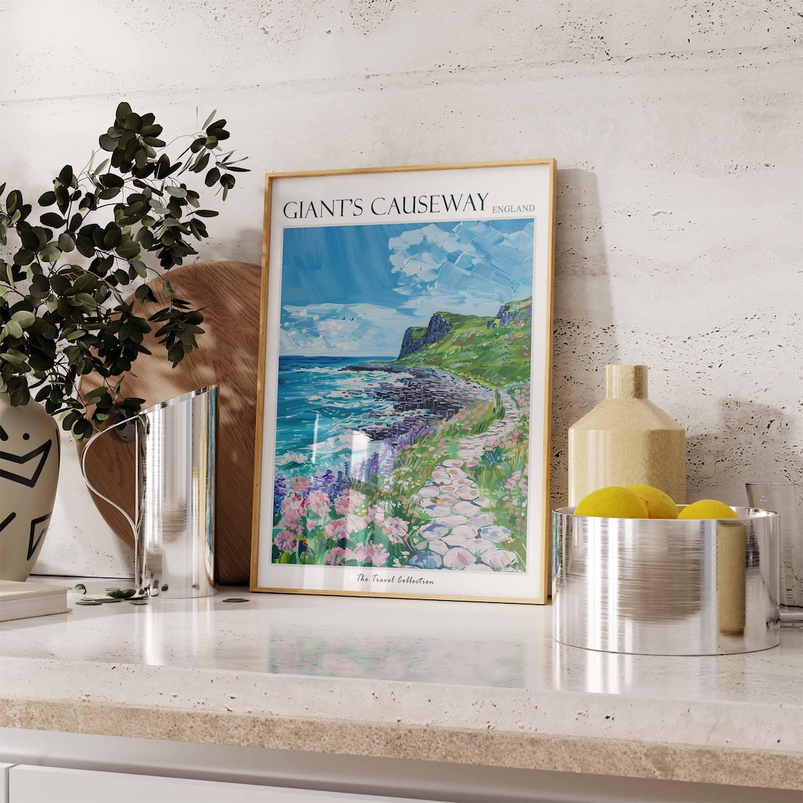 Giants Causeway Blooming Flowers Stone Columns Coastal Art Poster - Image 3