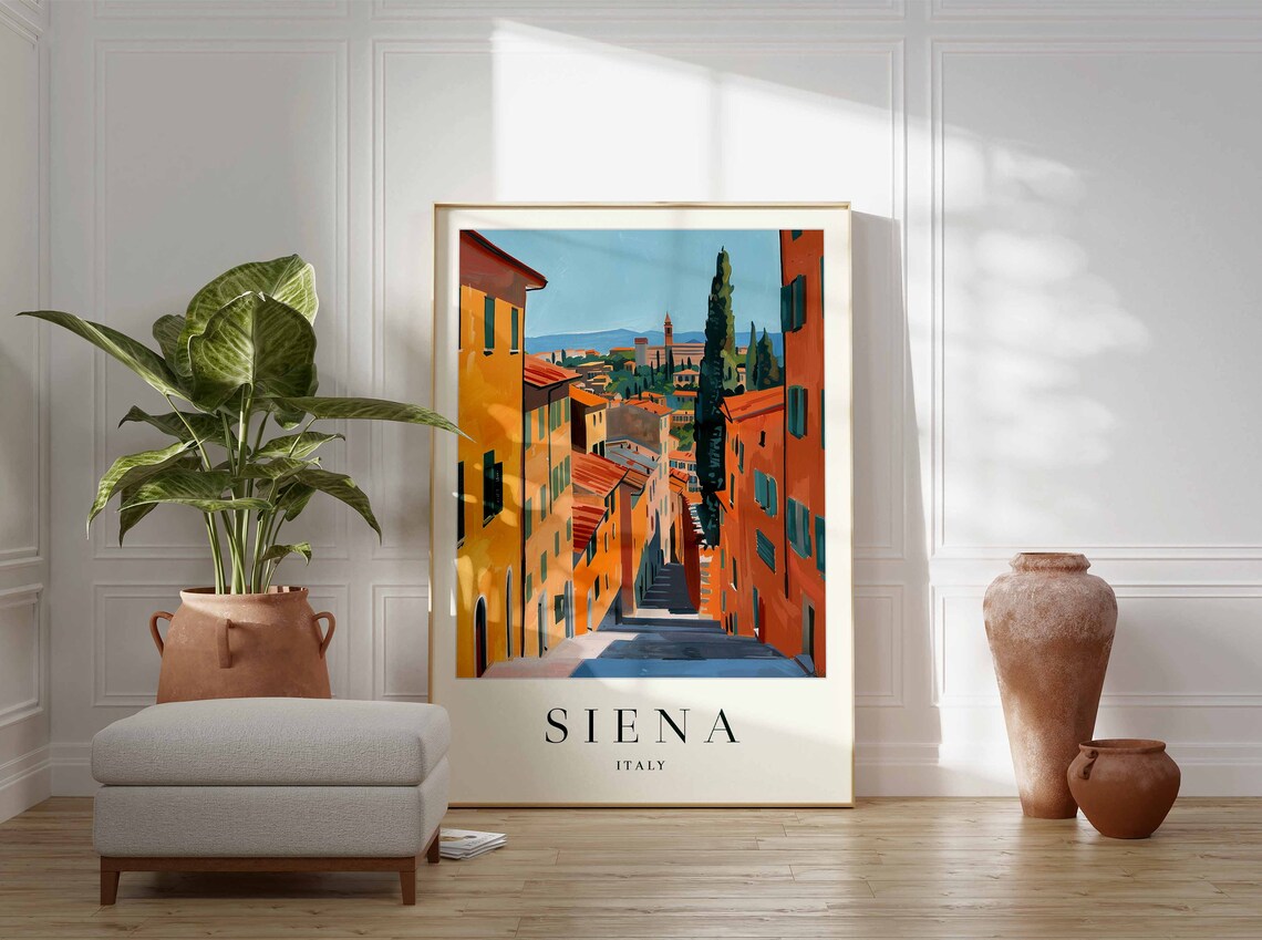 Siena Italy Terracotta Street Cypress Trees Tuscan City Travel Poster - Image 3