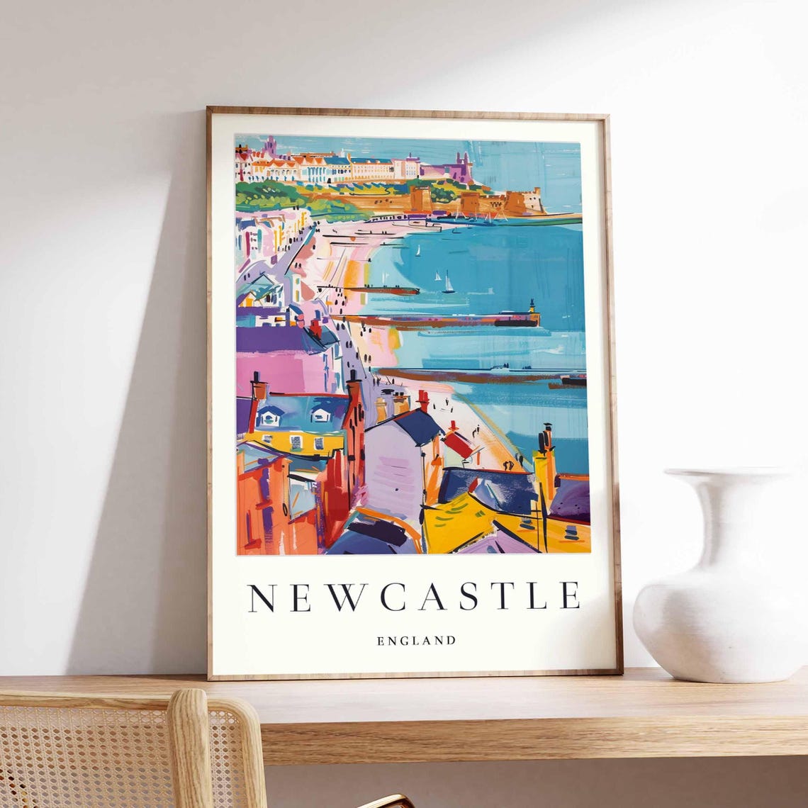 Newcastle England Sandy Beach Aerial Coastal Pier View Poster
