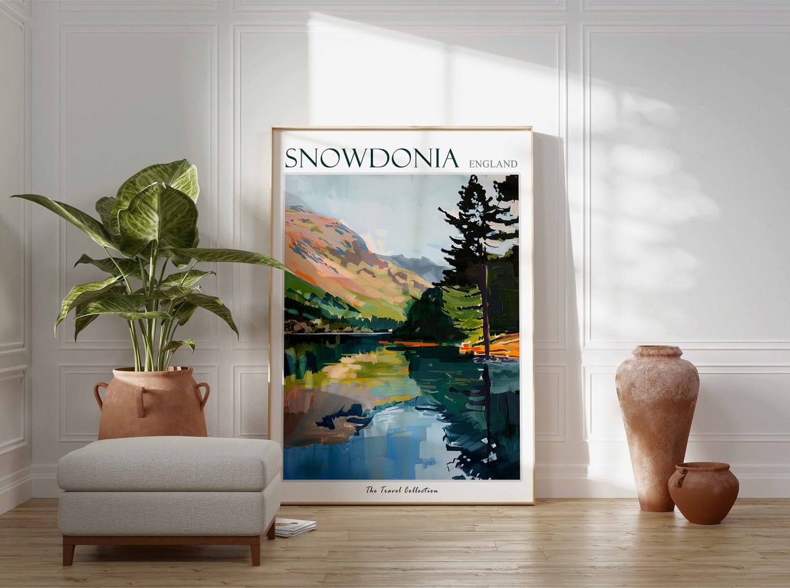 Snowdonia Poster Snowdonia Travel Print Wales Travel Poster Welsh Decor British Travel Art Countryside Print Snowdonia Art - Image 2