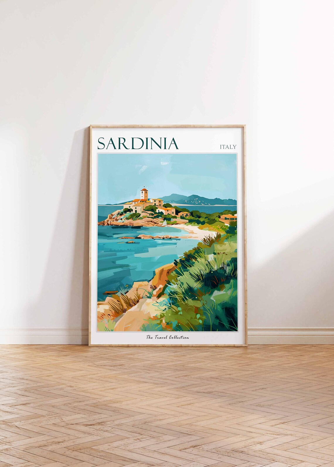 Sardinia Italy Coastal Village Turquoise Sea Painting Travel Poster - Image 3