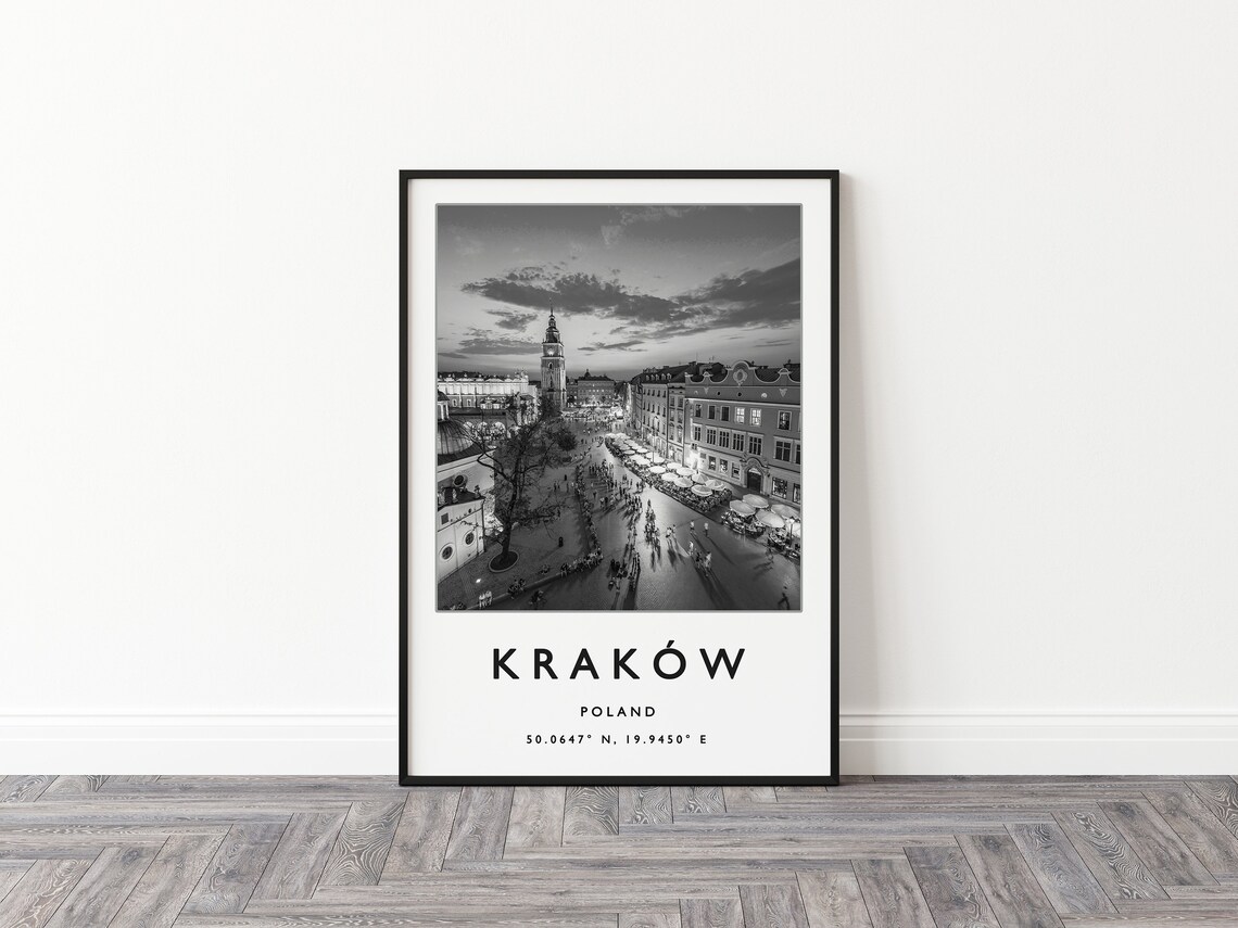 Krakow Poland Main Square Black And White City Travel Poster - Image 2