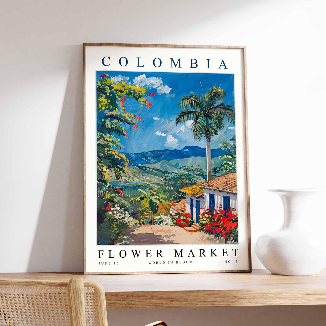 Colombia Flower Market No 7 Mountain Valley Cottage View Art Poster