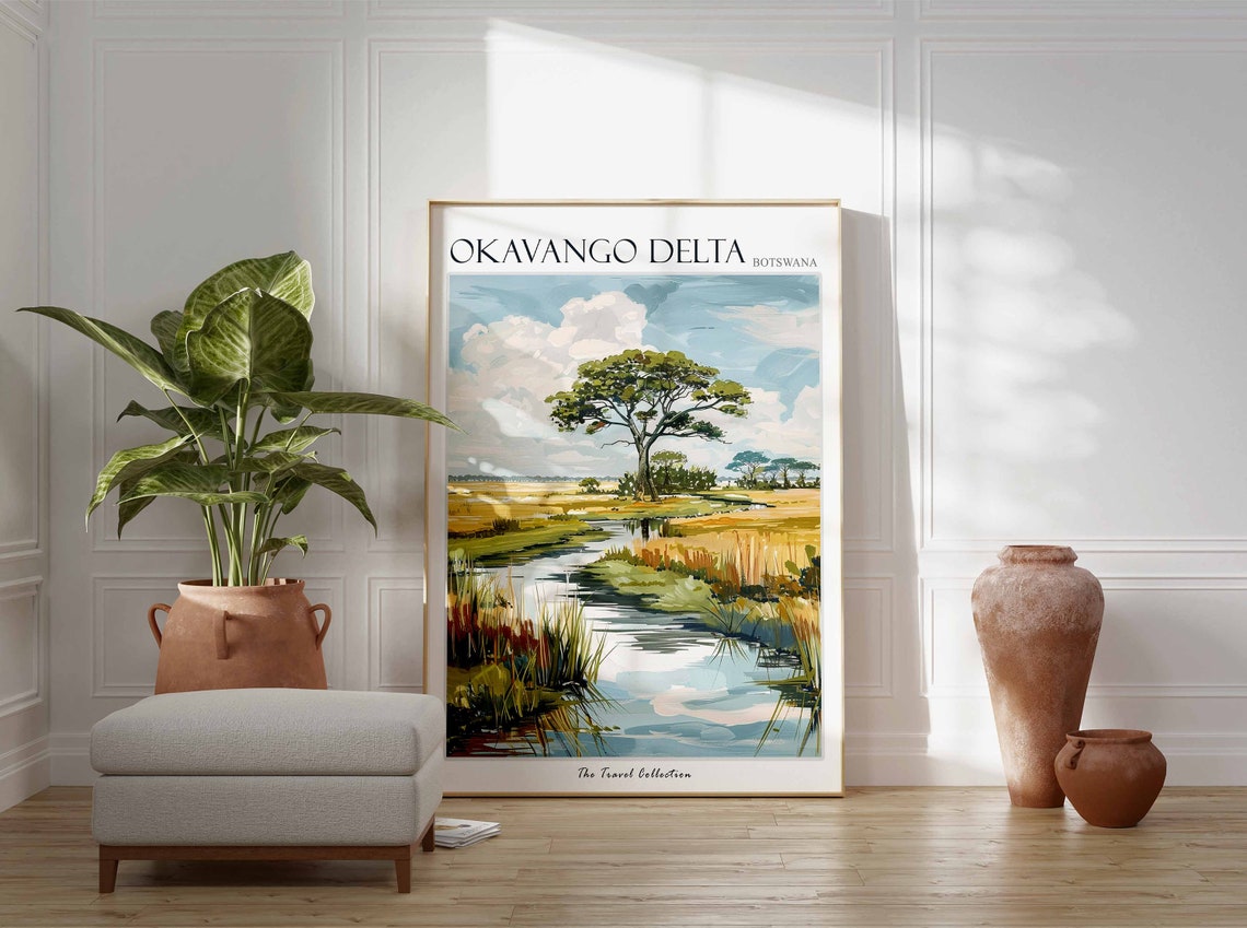 Okavango Delta Botswana Savanna Wetland Art Travel Collection Poster - Image 3