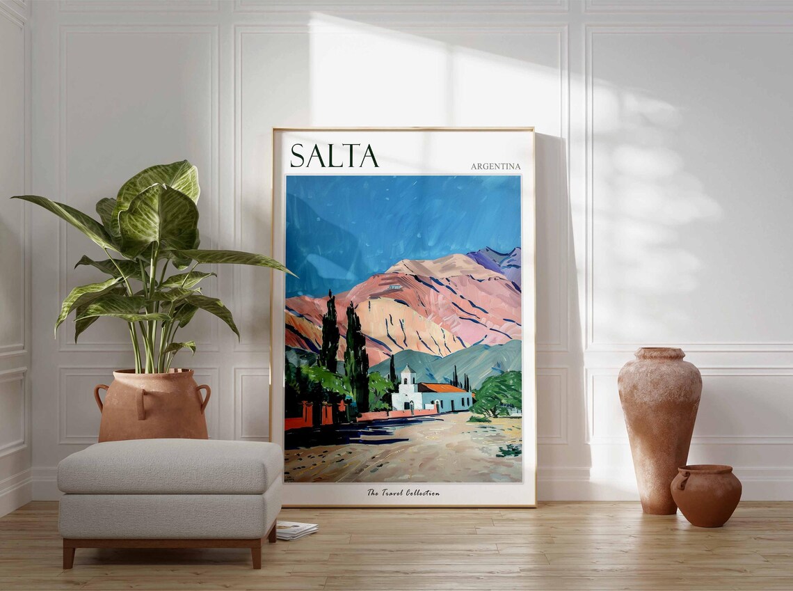 Salta Argentina Colonial Church Andes Mountains Pink Peaks Poster - Image 2