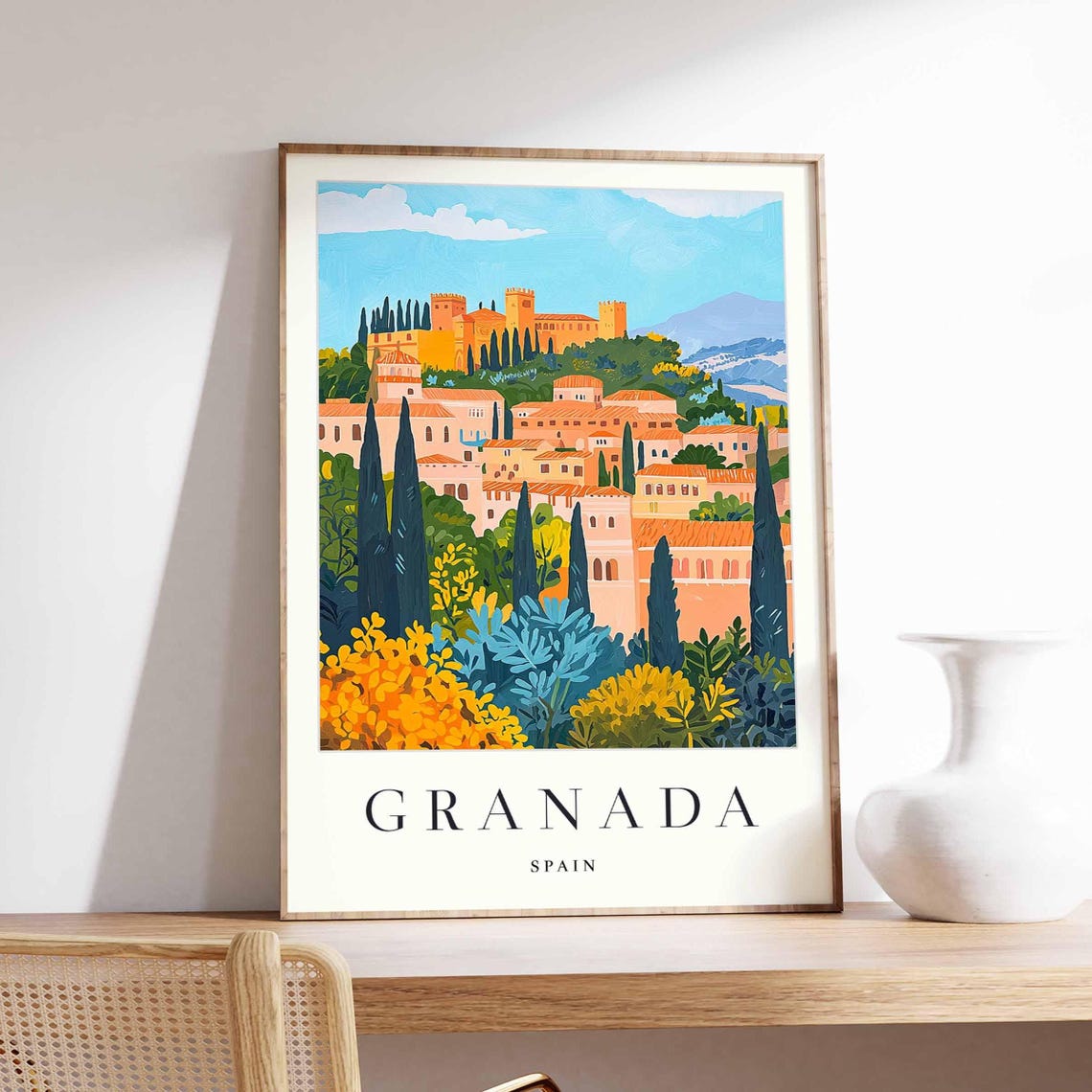 Granada Spain Alhambra Hill Old Town Cypress Trees Art Poster