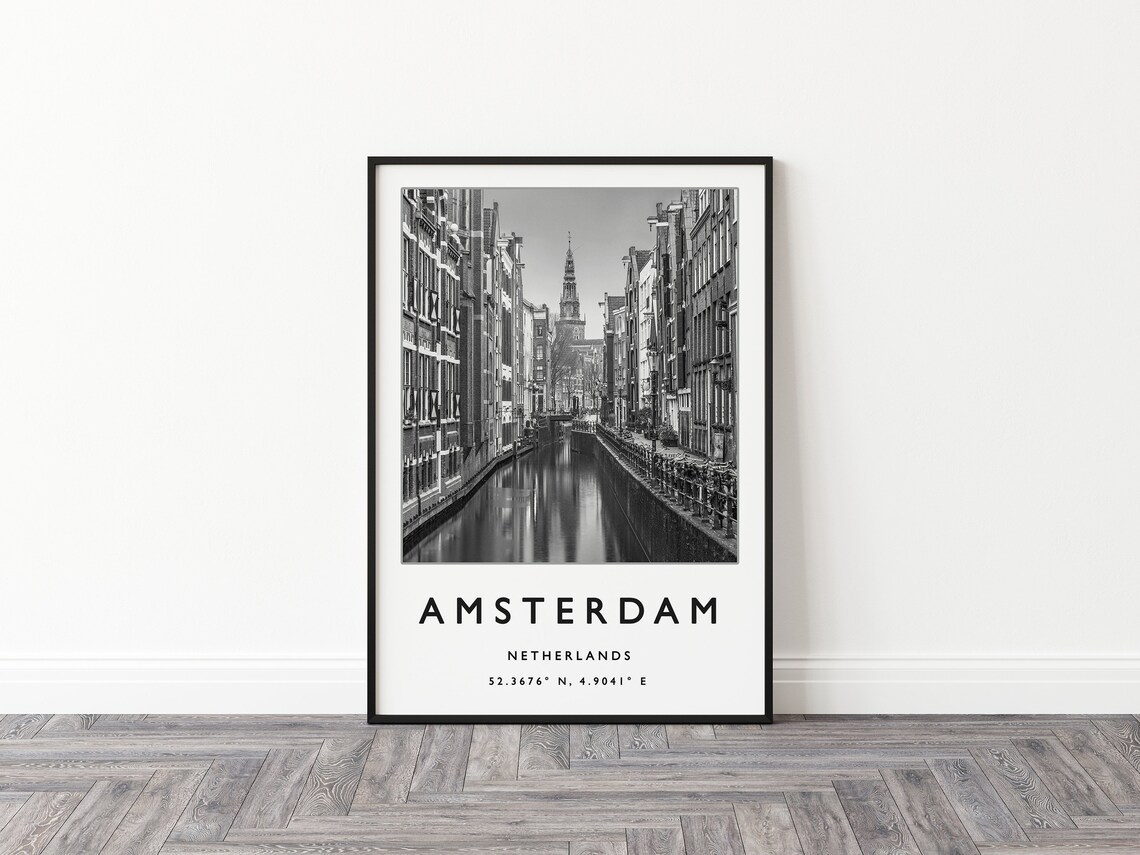Amsterdam Netherlands Canal Black White Photography City Poster - Image 3