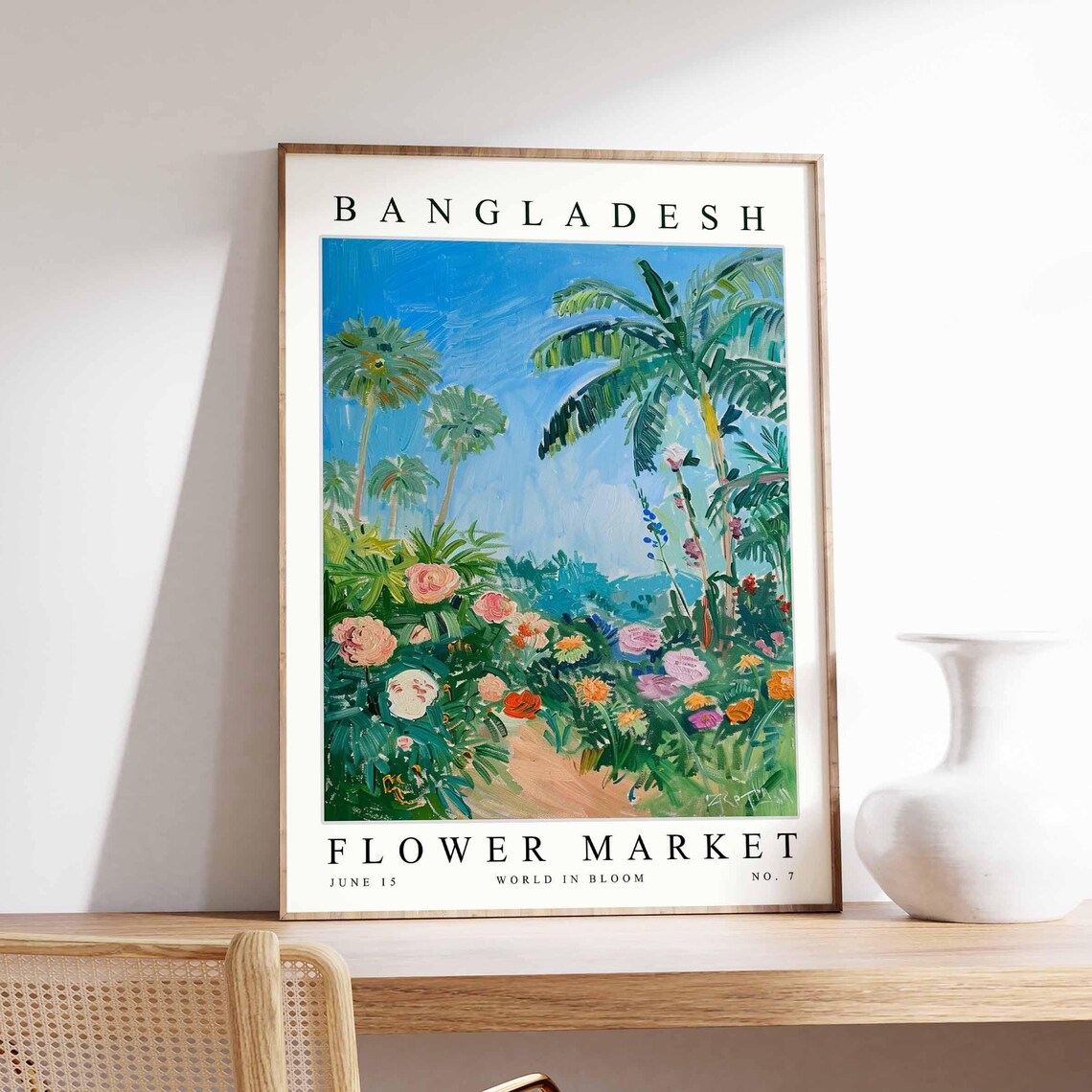Bangladesh Palm Grove Rose Garden Sandy Path Flower Market Poster