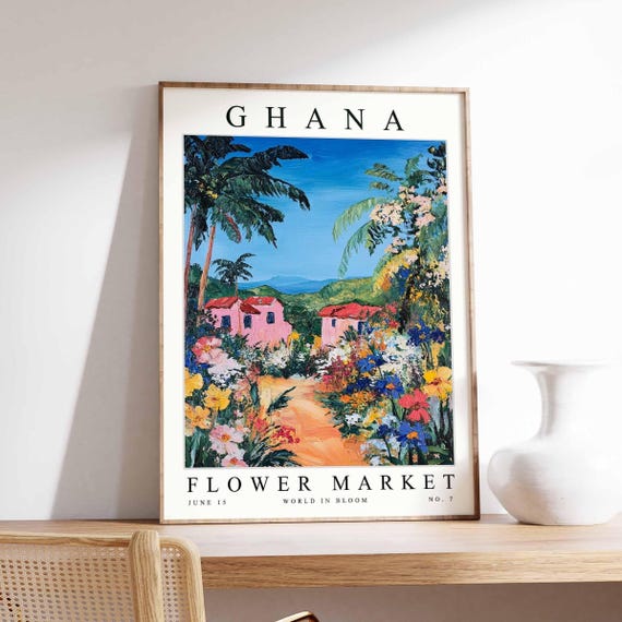 Ghana Flower Market Poster Print Ghanaian Floral Wall Art Decor Botanical Africa Travel