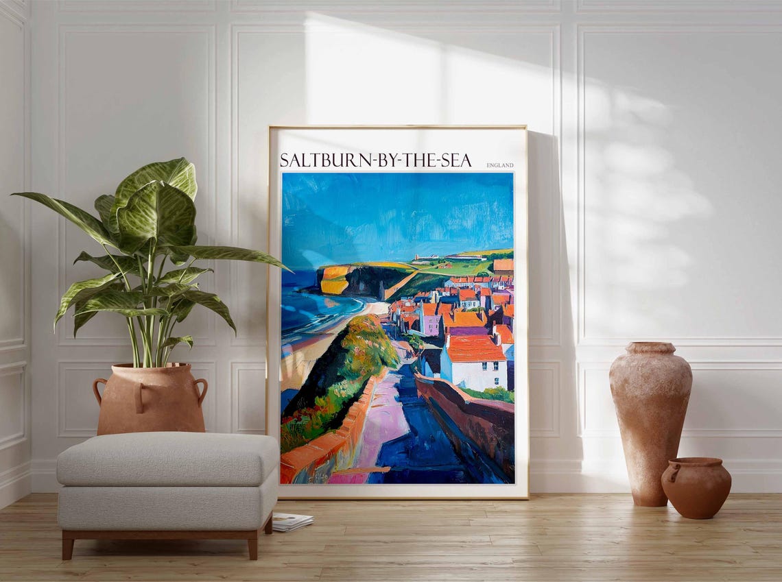 Saltburn By The Sea Poster Uk Travel Poster Coastal Wall Art British Art Uk Home Decor Vintage Seaside Poster Saltburn By The Sea Art - Image 4