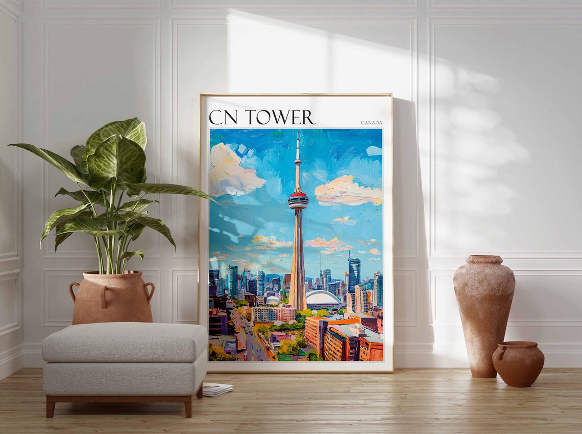 CN Tower Canada Toronto City Street Skyline Oil Painting Travel Poster - Image 2