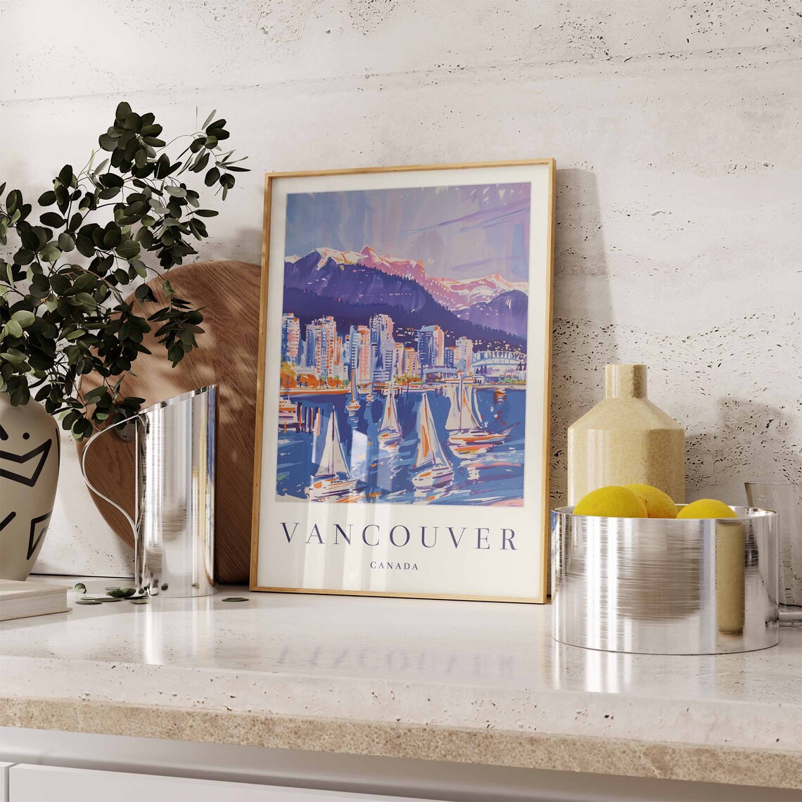 Vancouver Canada Harbor Sailboats Poster with City Skyline and Peaks - Image 2