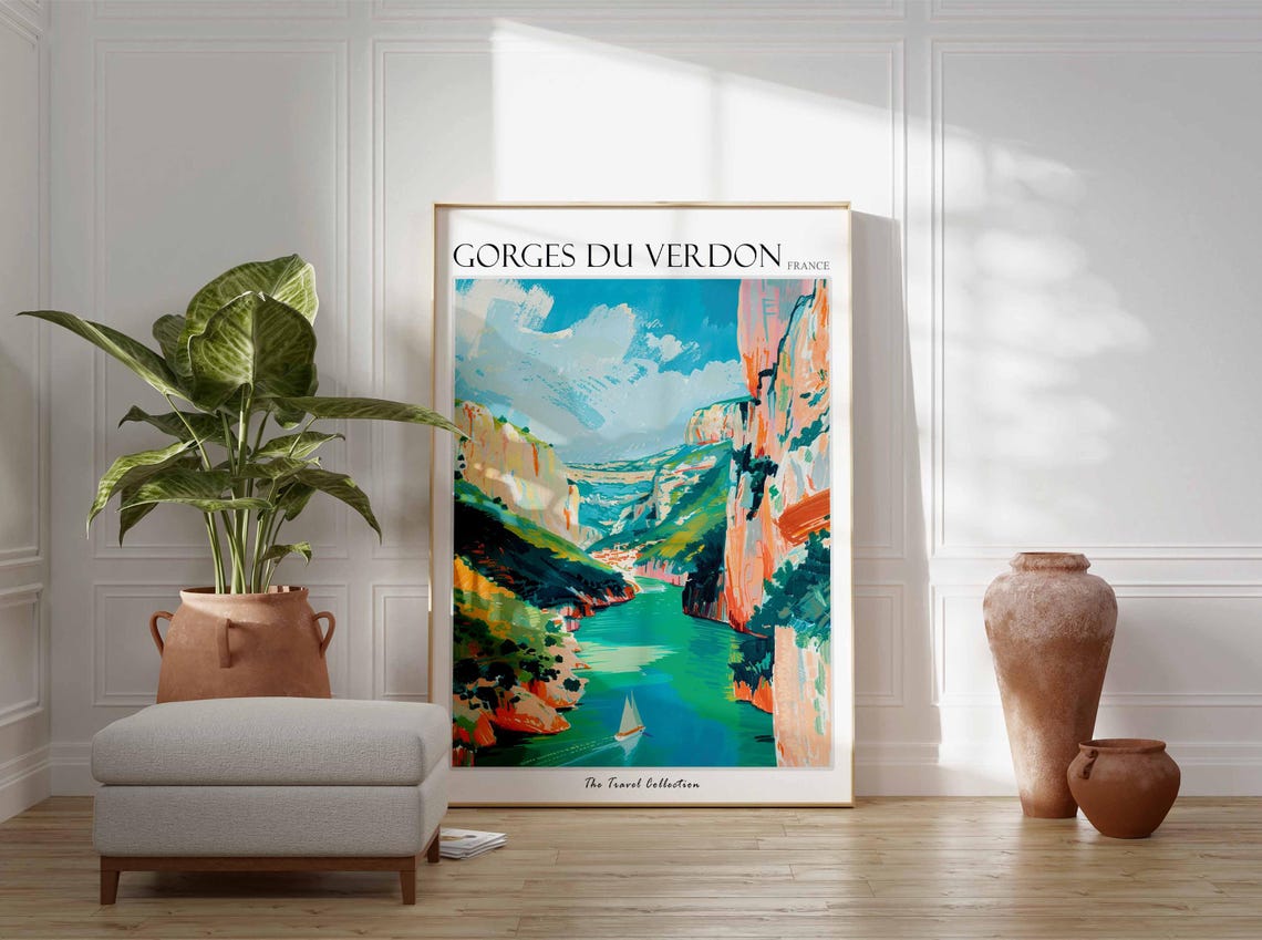 Gorges Du Verdon Emerald River Orange Cliff Sailboat France Poster - Image 3