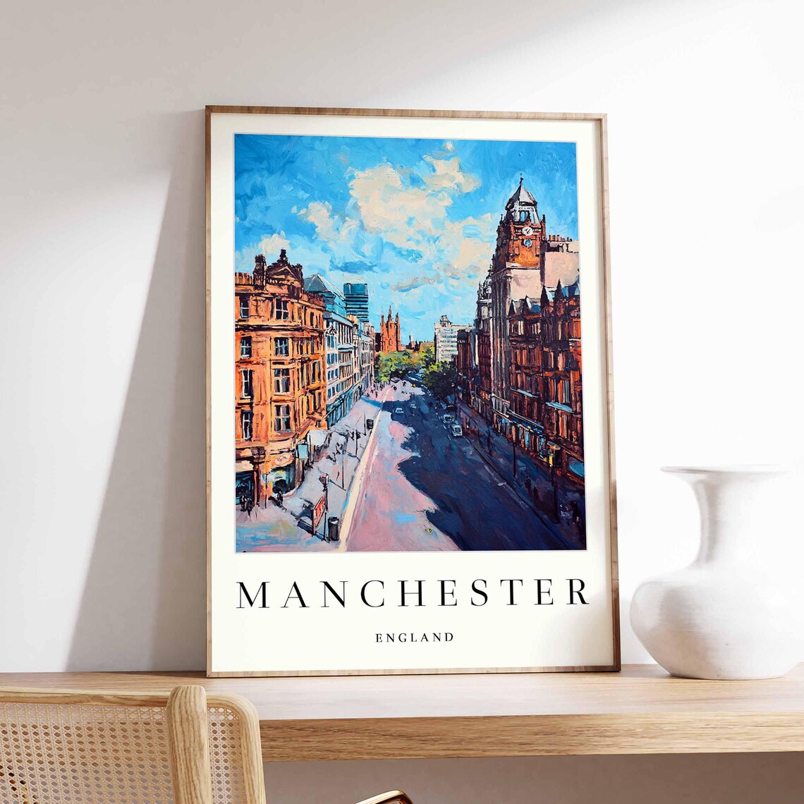 Manchester England Wide Street Historic Clock Tower View Poster