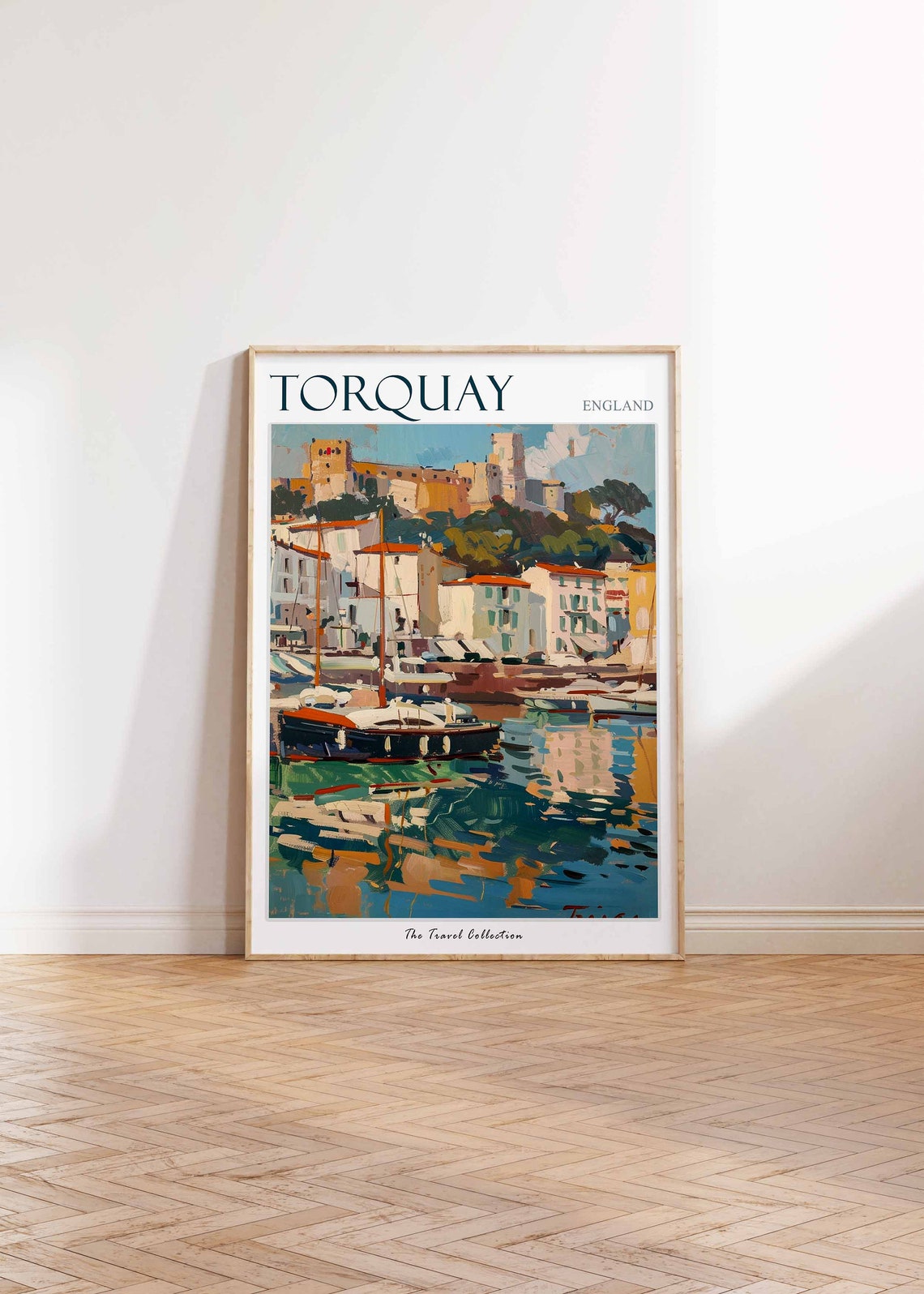 Torquay England Painterly Harbor Boats Water Reflection Art Poster - Image 2
