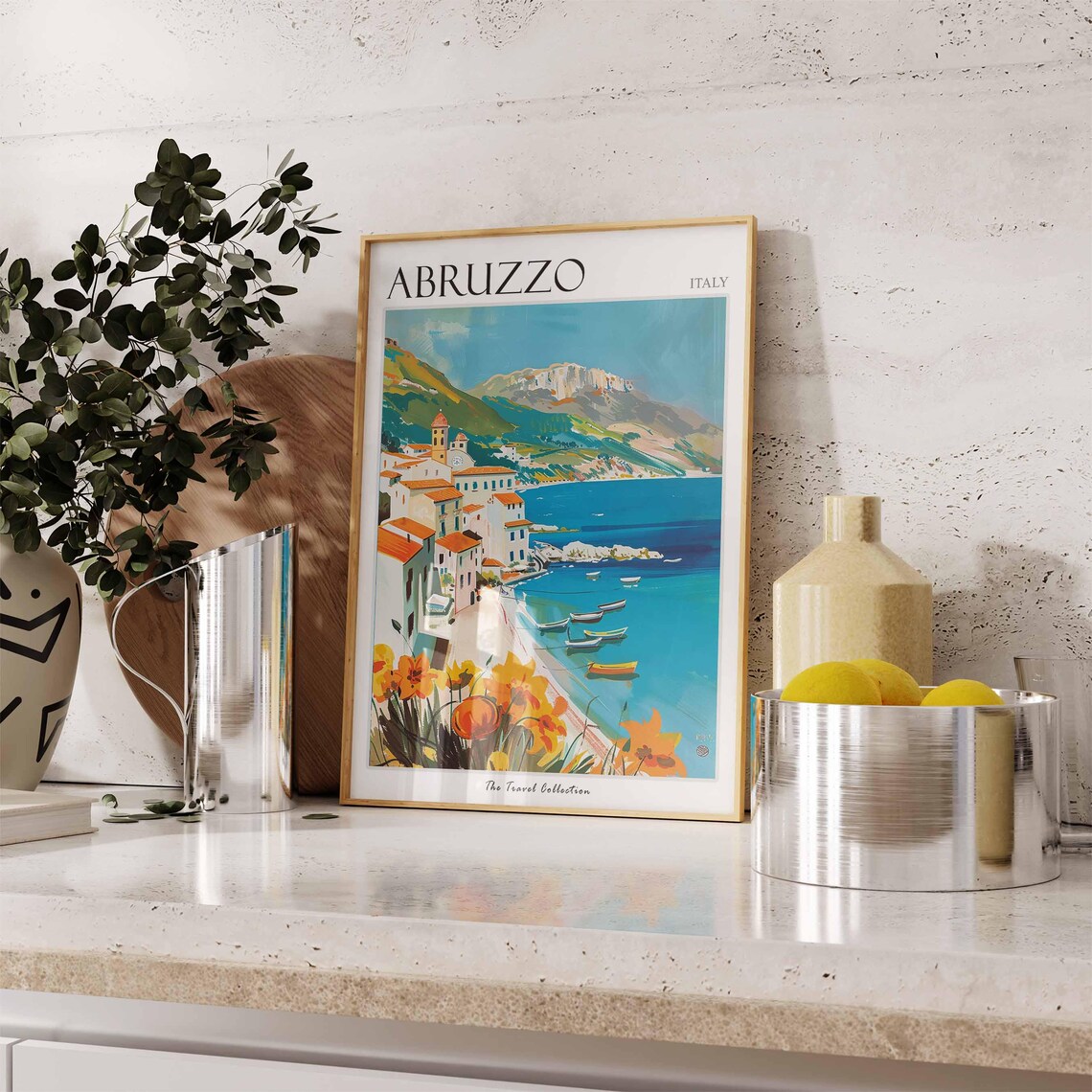 Abruzzo Italy Coastal Town Boats Wildflowers Seaside Travel Poster - Image 2