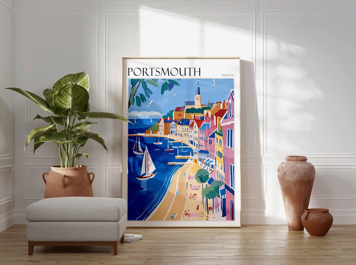 Portsmouth England Seaside Promenade Beach Sailboats Clock Spire Poster - Image 4