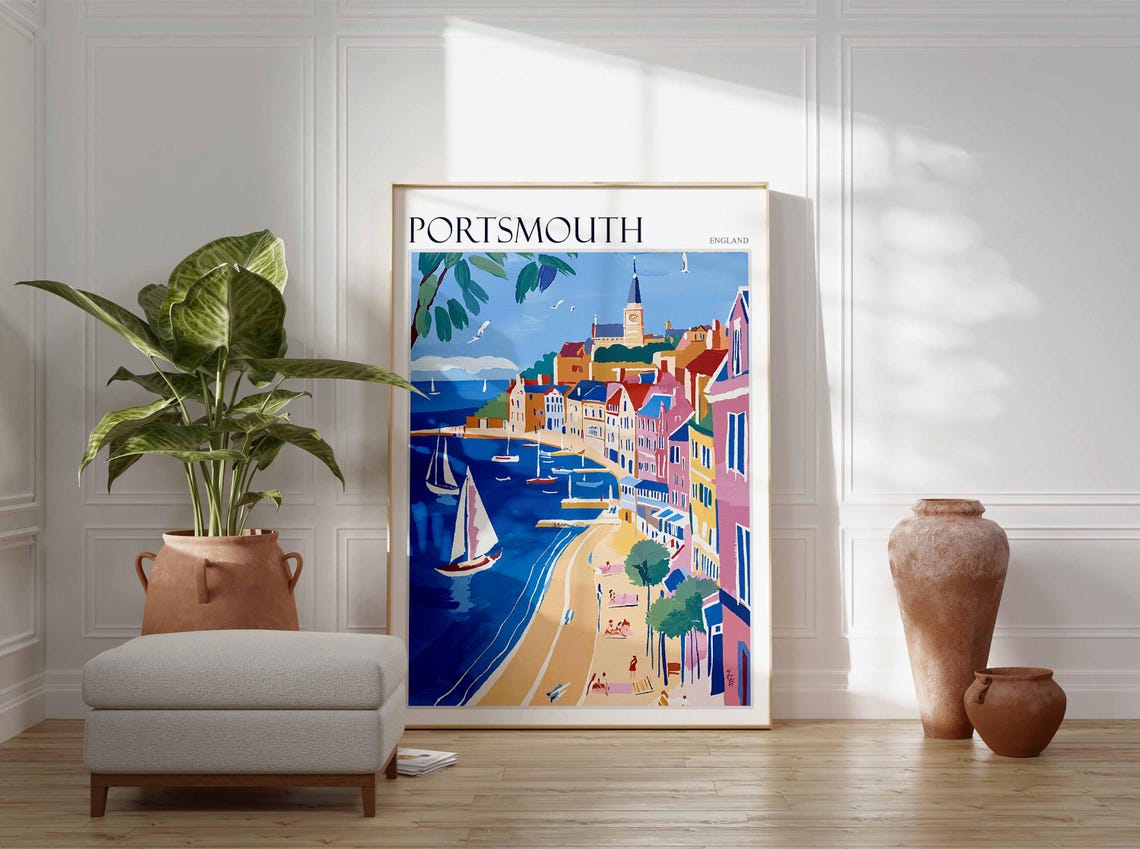 Portsmouth Poster Uk Travel Poster Coastal Wall Art British Decor Uk Home Decor Portsmouth Wall Art Portsmouth Travel Print Uk Print - Image 4
