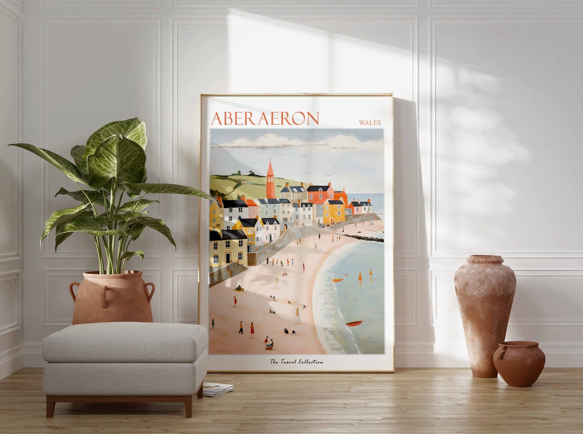 Aberaeron Wales Pastel Harbor Town Beach Seaside Coast Travel Poster - Image 2