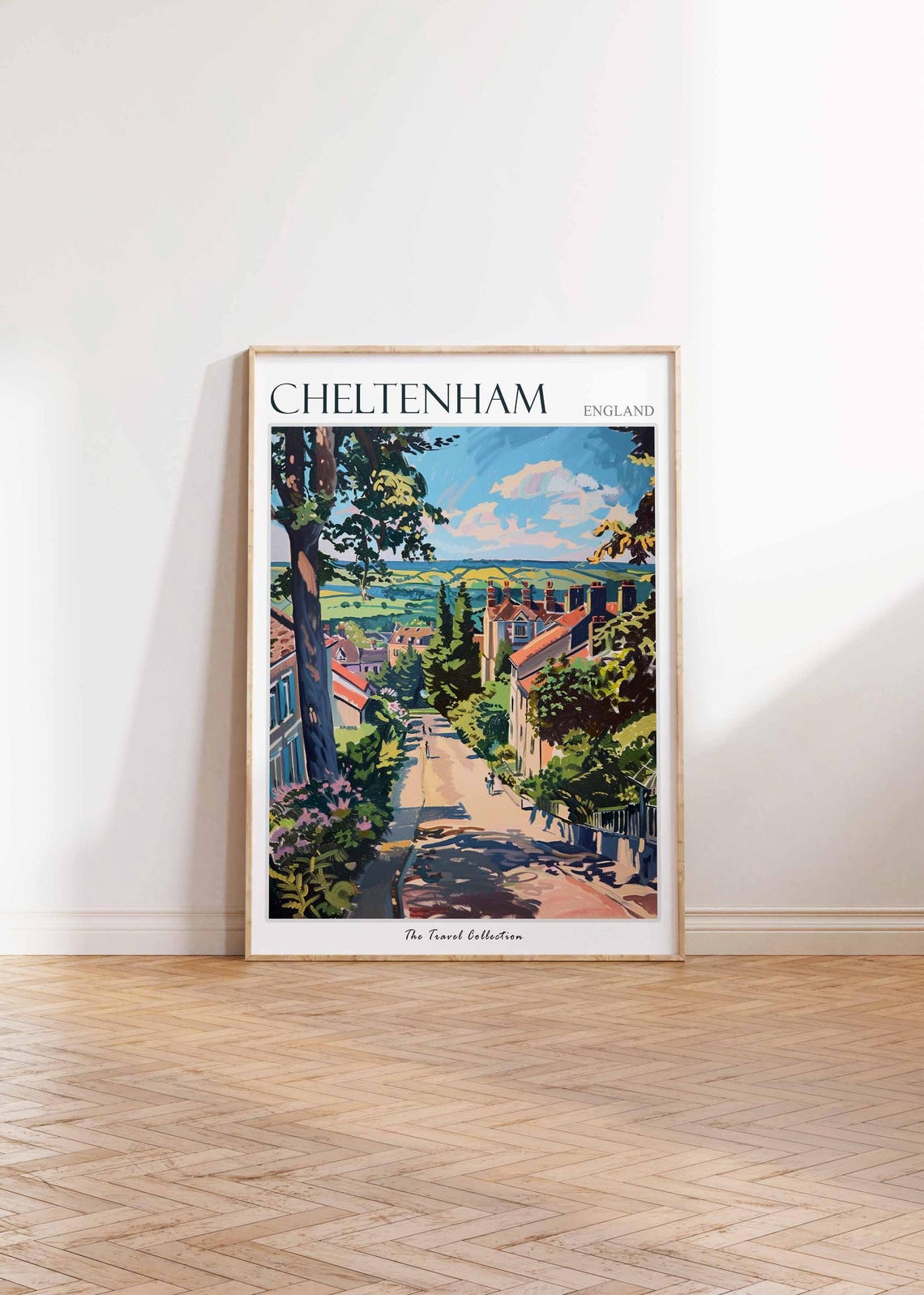 Cheltenham England Tree Lined Street Red Rooftops Hills Poster - Image 2