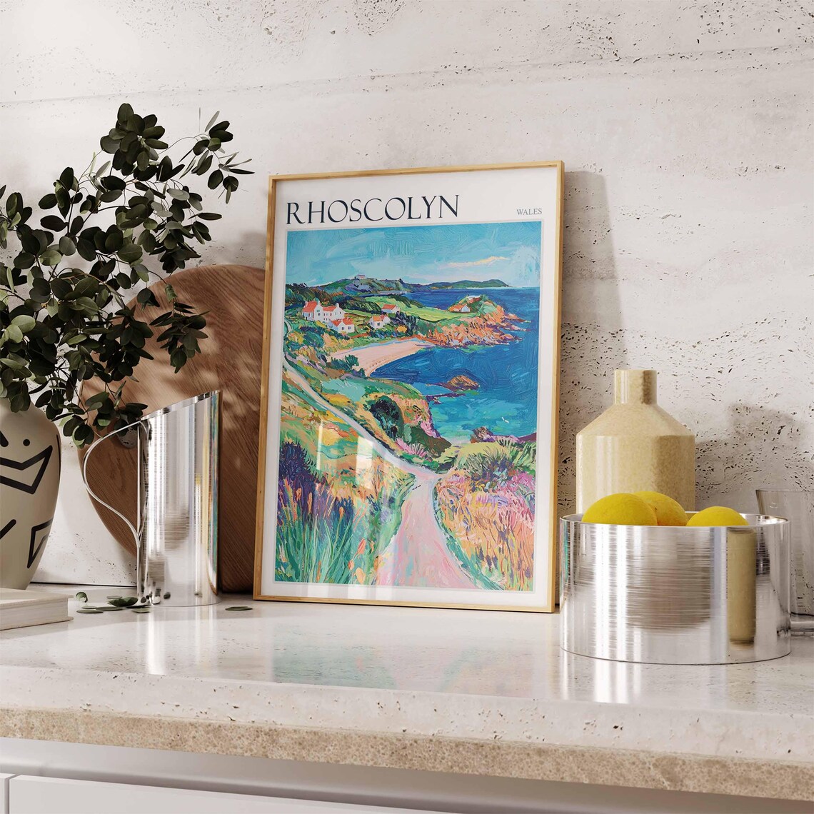 Rhoscolyn Wales Cliff Village Above Blue Bay Painting Poster - Image 3