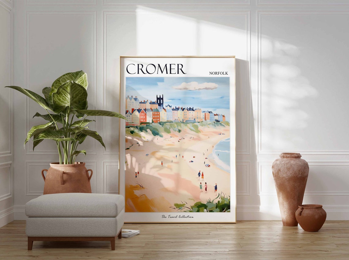 Cromer Norfolk England Sandy Beach Colorful Clifftop Houses Poster - Image 2