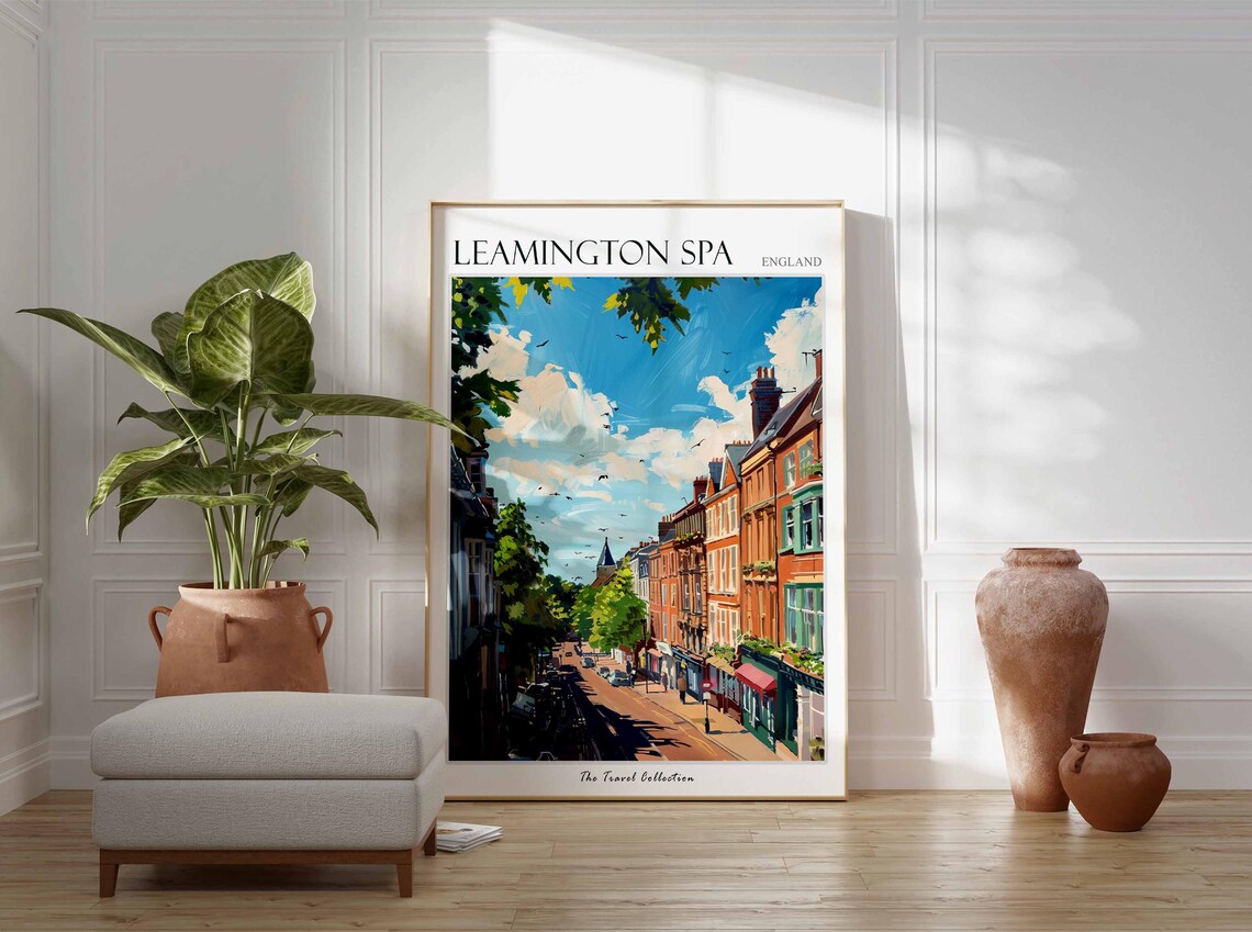 Leamington Spa England Brick Street with Church Spire Poster - Image 2