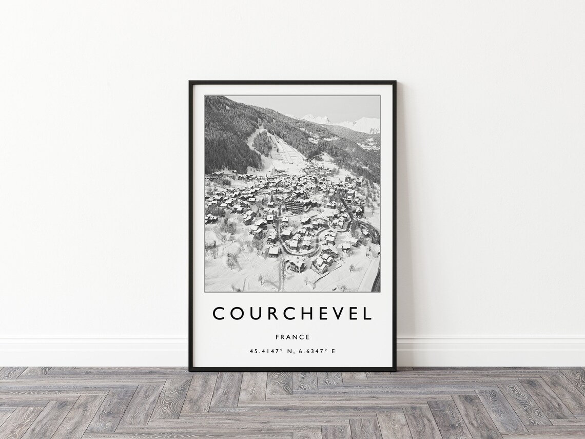 Courchevel France Black White Aerial Ski Village Photo Poster - Image 2