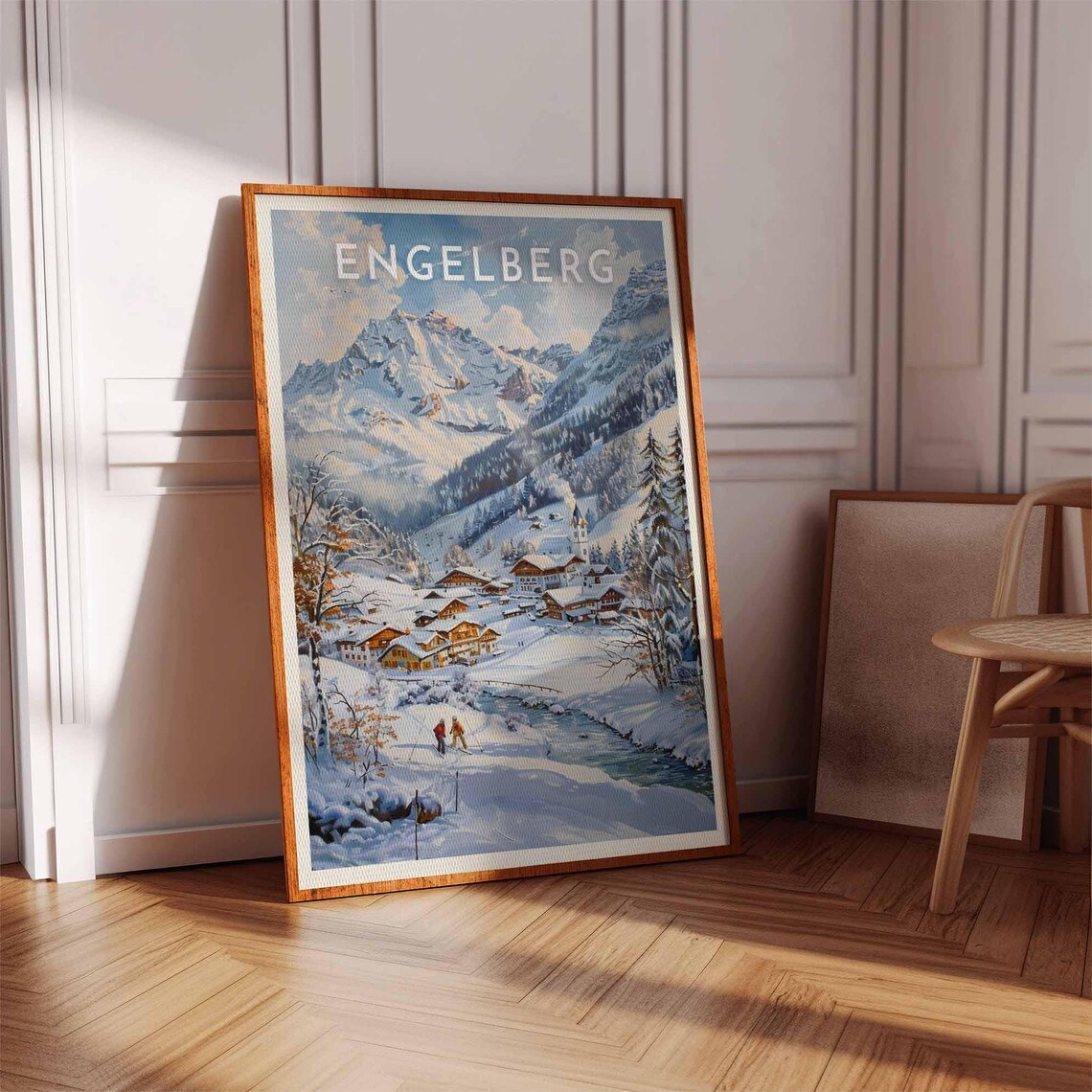 Engelberg Alpine Village River and Church Steeple Snowy Winter Poster - Image 2