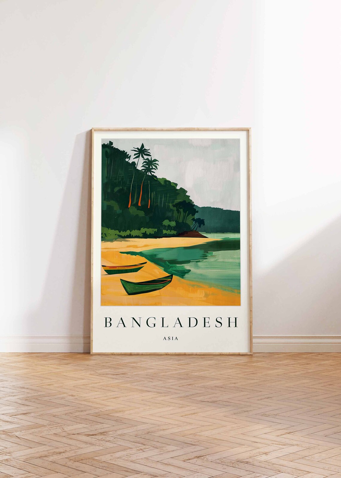 Bangladesh Asia Tropical Palm Beach Boat Painting Travel Poster - Image 2