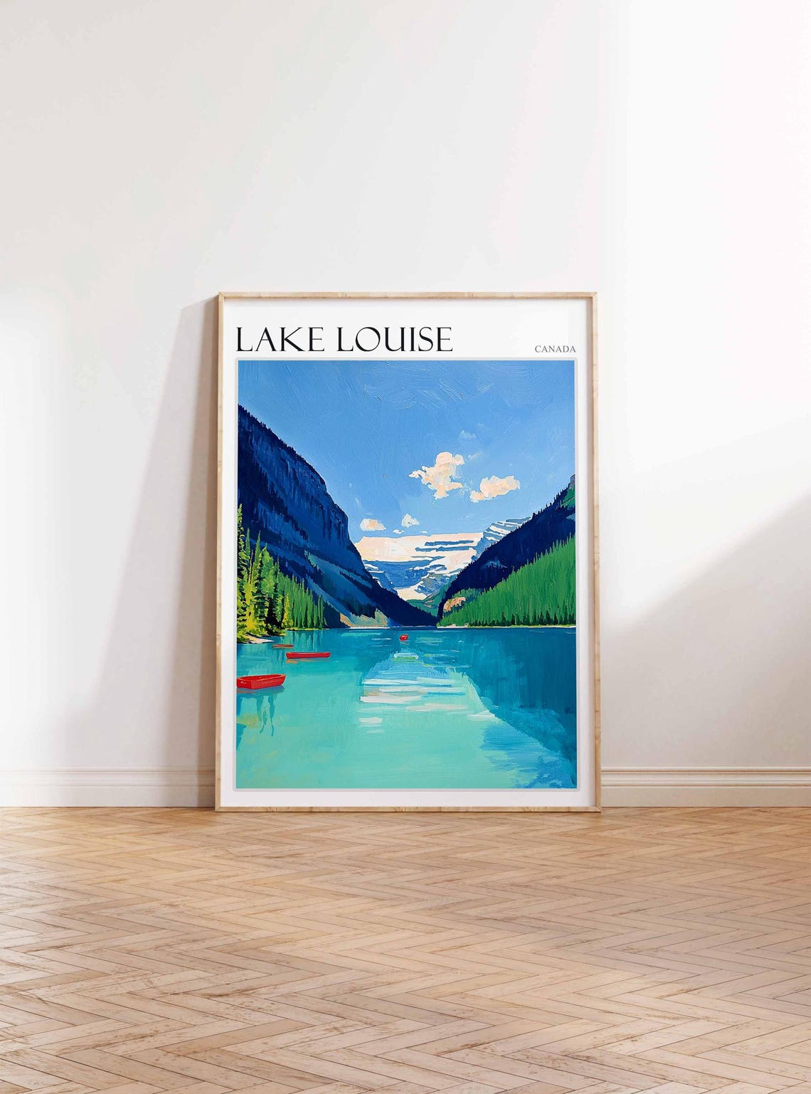 Lake Louise Canada Turquoise Water Red Canoes Mountain Art Poster - Image 3