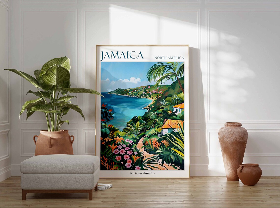 Jamaica North America Tropical Coast Palm Flowers Island Poster - Image 2