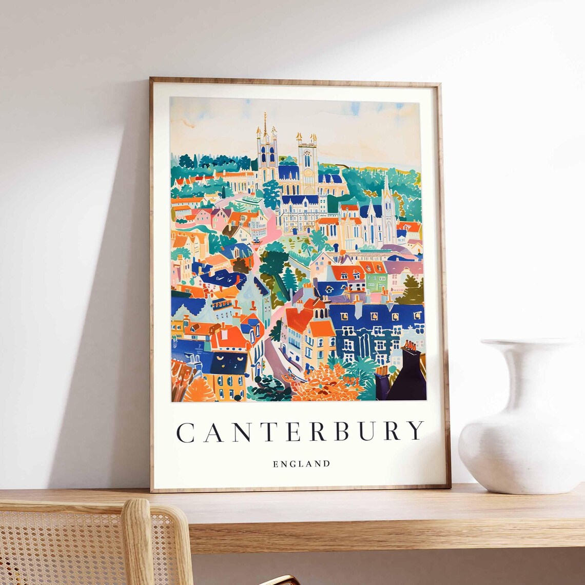Canterbury England Cathedral Town Colorful Watercolor View Poster