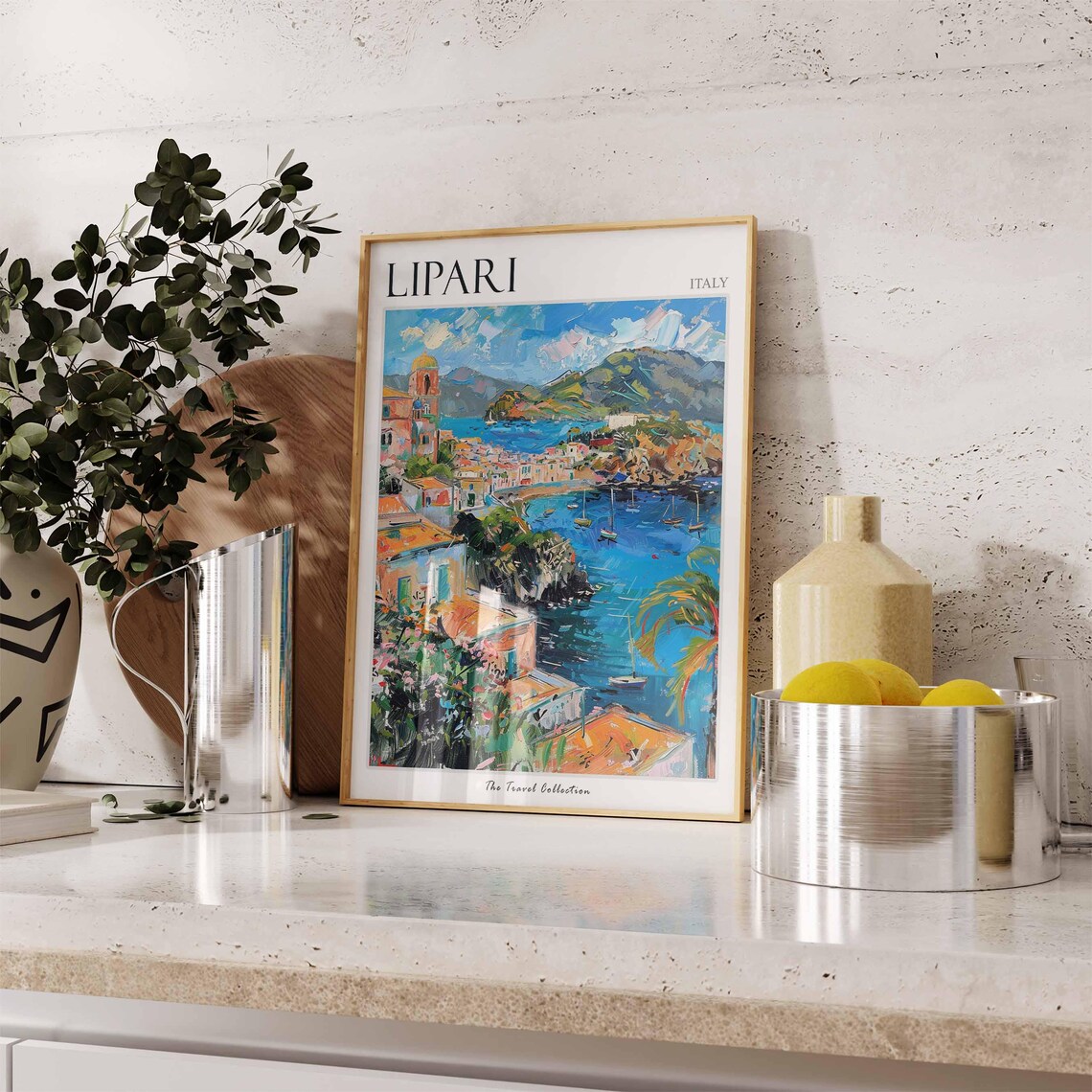 Lipari Italy Sunny Island Harbor Church Dome Boats Travel Poster - Image 2