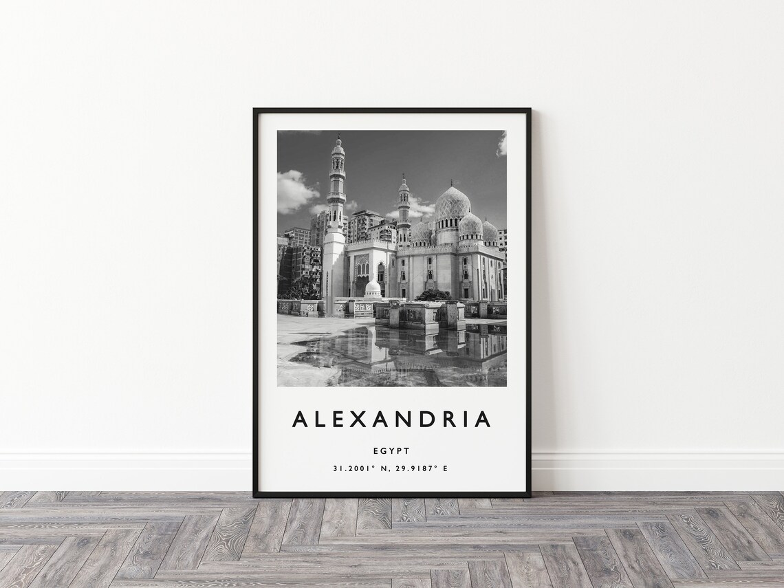 Alexandria Egypt Black and White Mosque Photo Travel Poster Art - Image 3