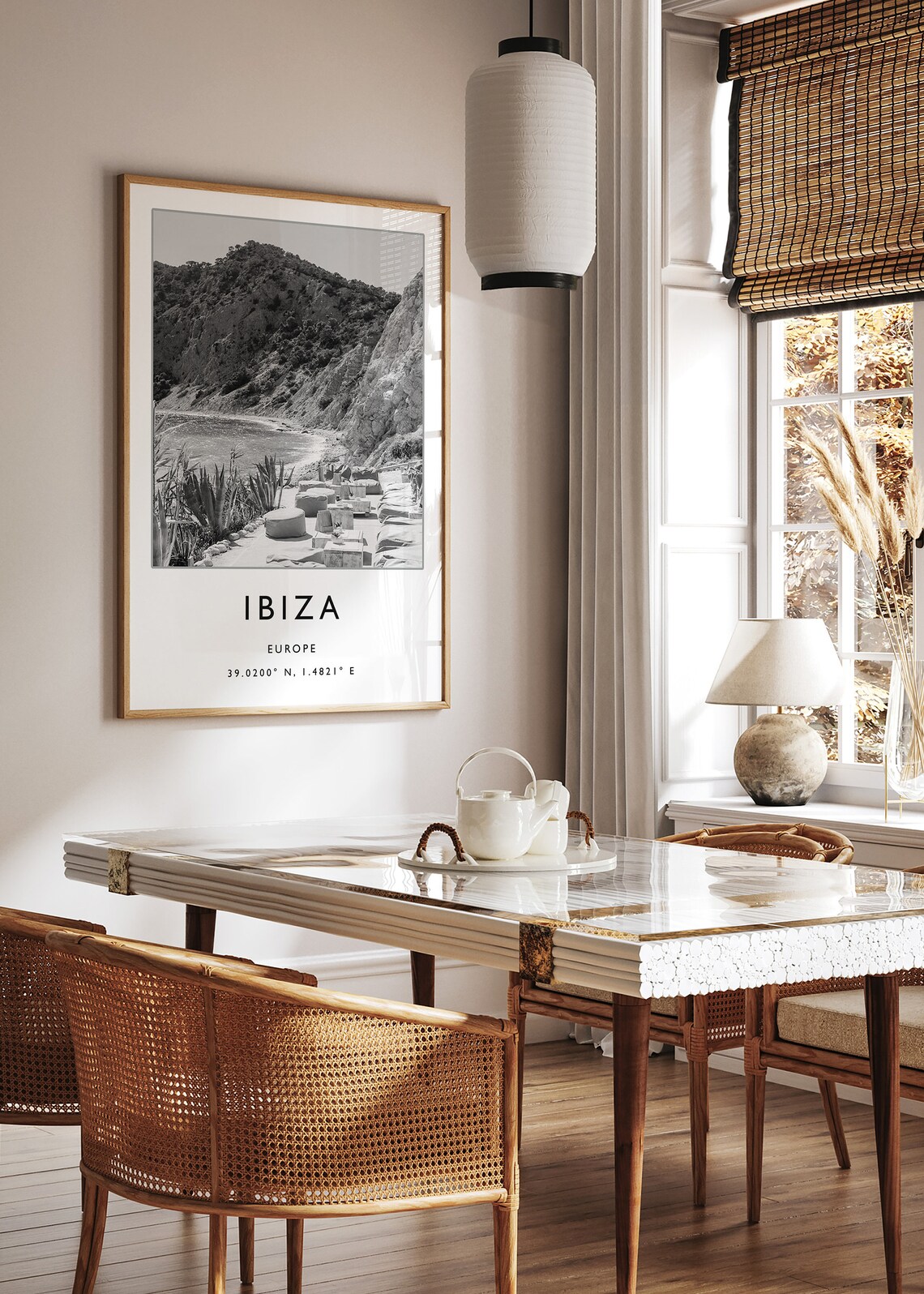 Ibiza Black and White Cove Photo Coast Coordinates Travel Poster - Image 2